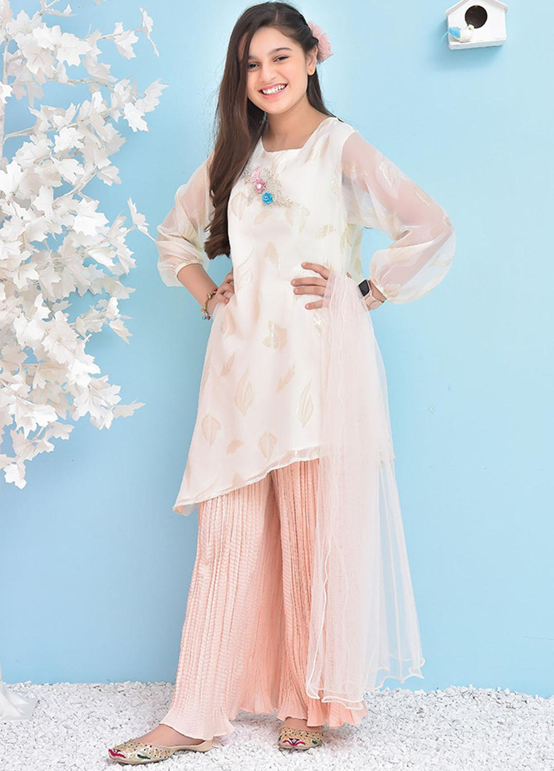 Ochre Silk 3 Piece for Girls - OFW-338 Off White