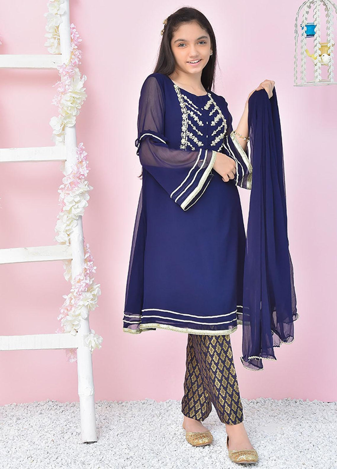 Ochre Chiffon 3 Piece for Girls - OFW-347 Navy