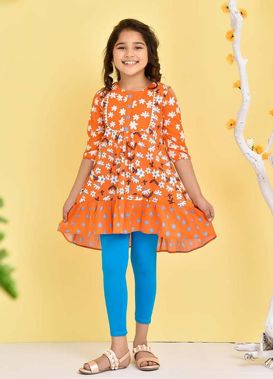 Ochre Lawn Top for Girls - OPL-93 Orange OL-16312