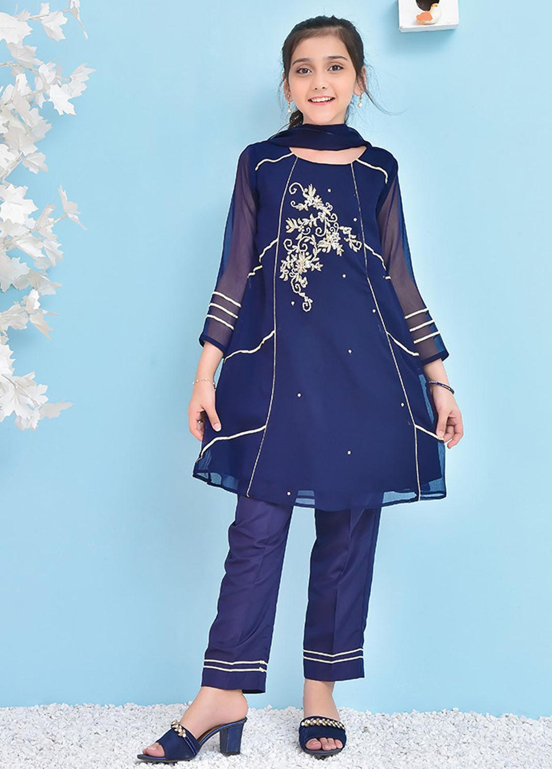 Ochre Chiffon 3 Piece for Girls - OFW-355 Navy