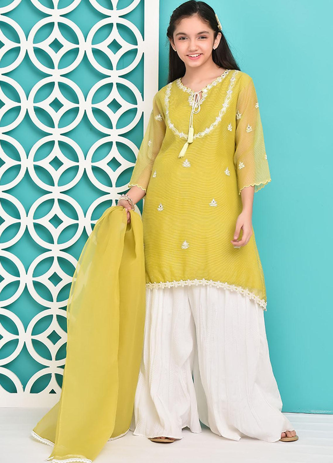 Ochre Organza Girls 3 Piece - OFW-326 Mustard OL-17317