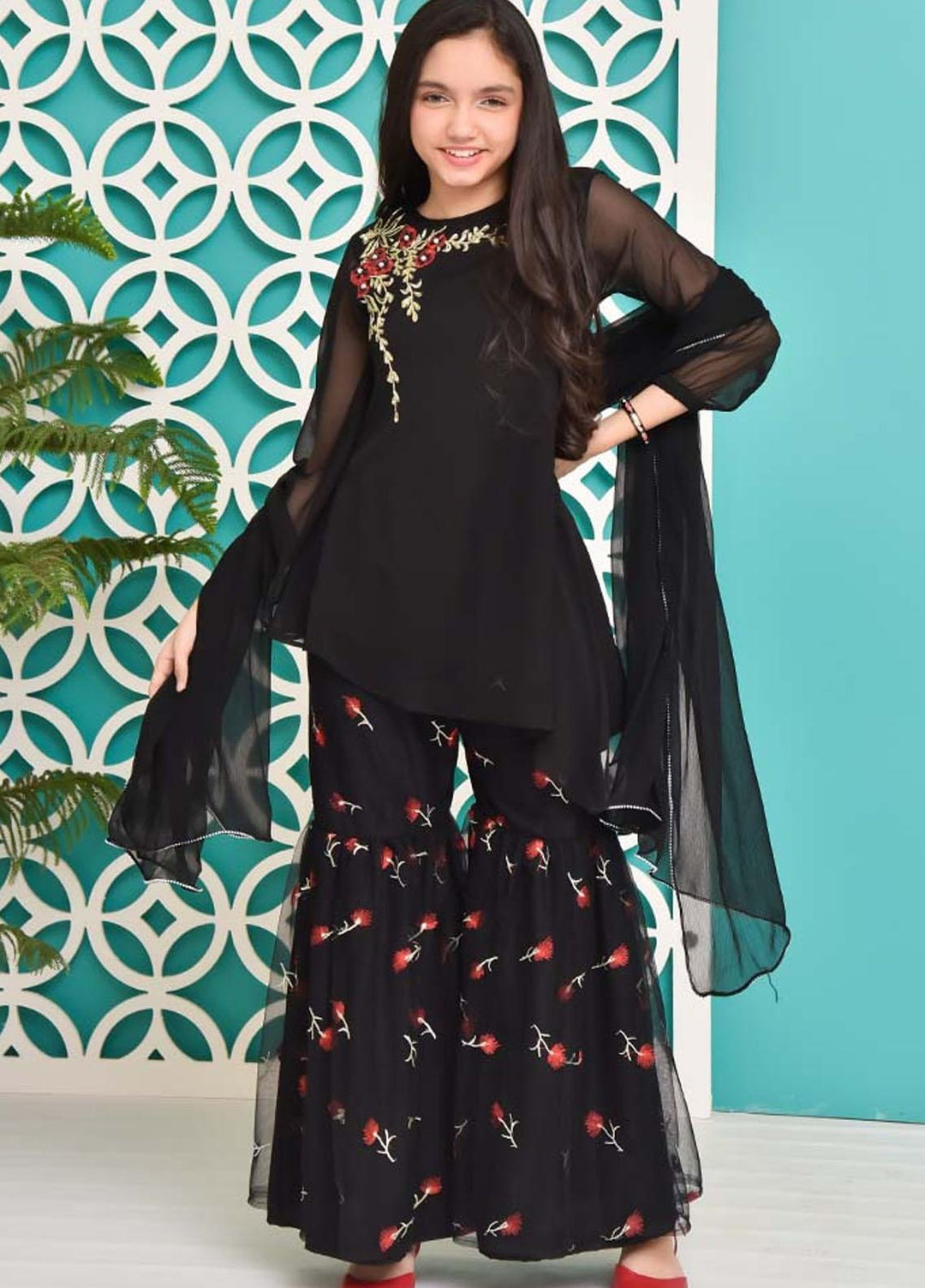 Ochre Chiffon Girls 3 Piece - OFW-339 Black OL-17156