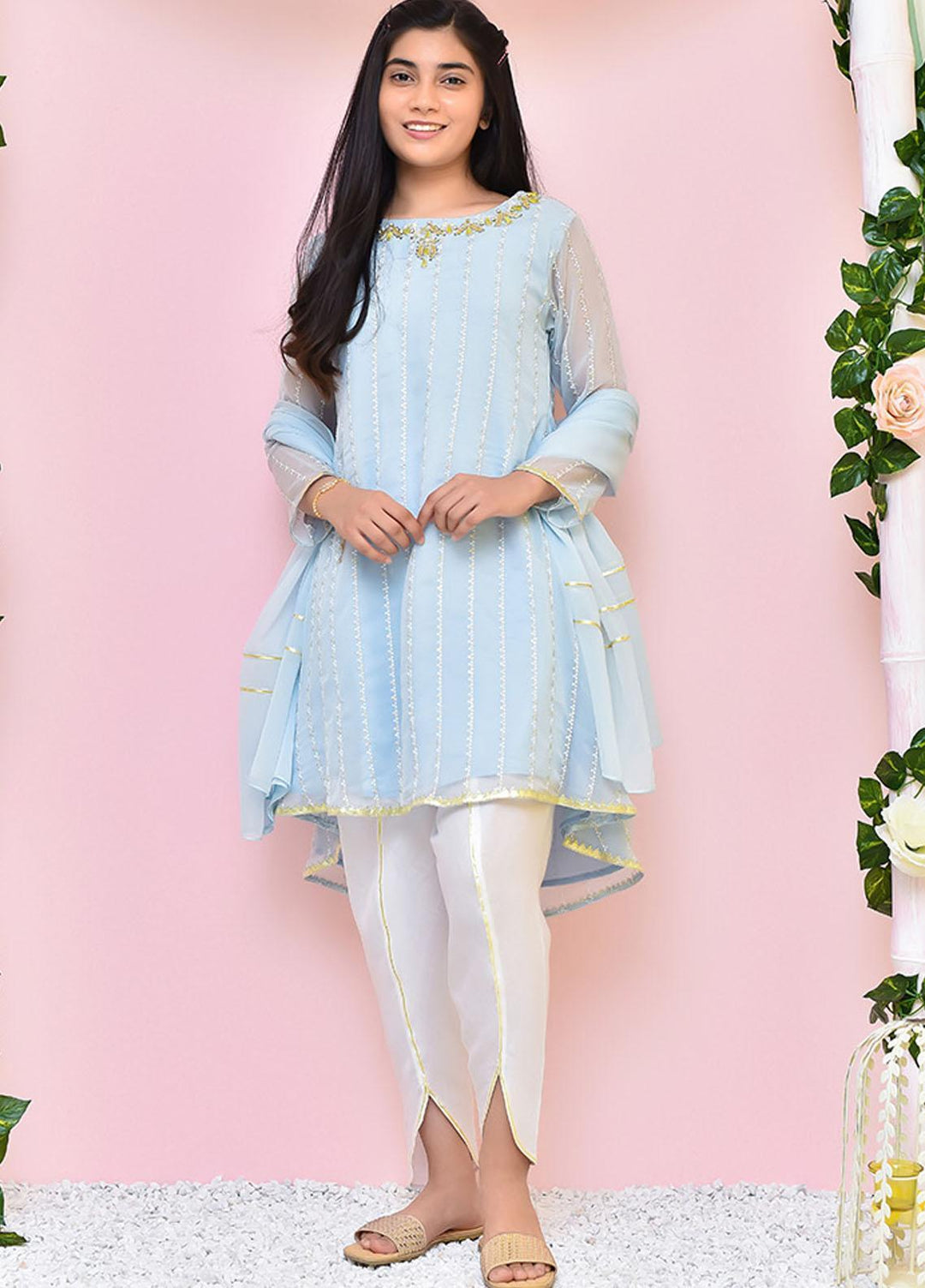 Ochre Chiffon Girls 3 Piece - OFW-348 Tiffany Blue