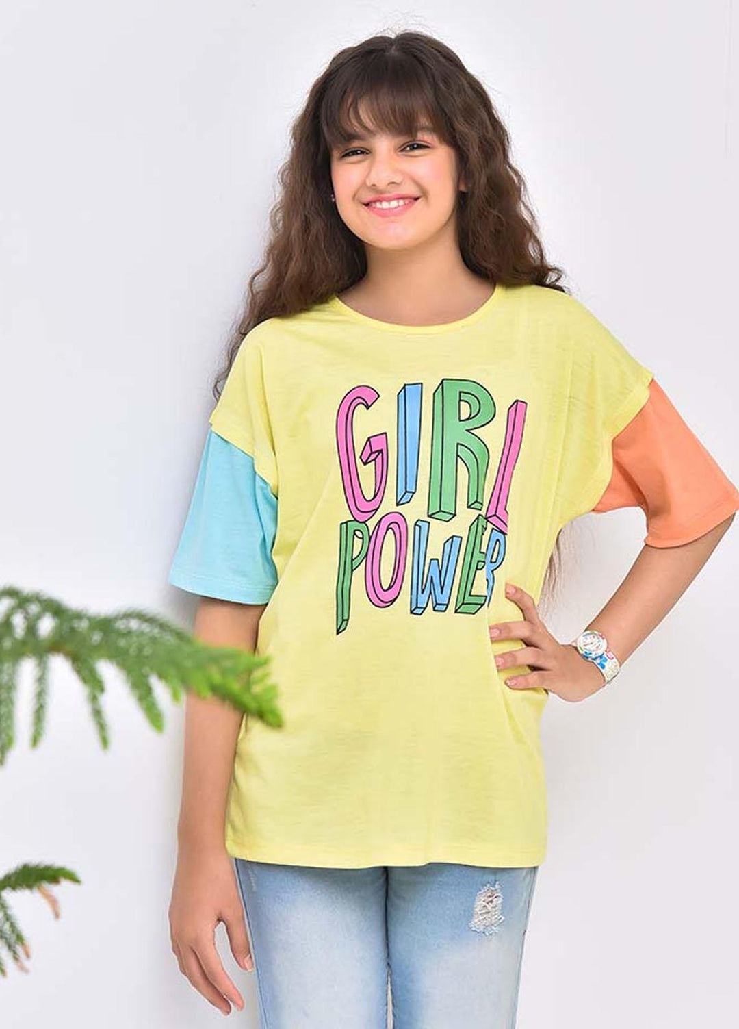 Ochre Cotton T-Shirt for Girls - OGK-86 Yellow OL-16473