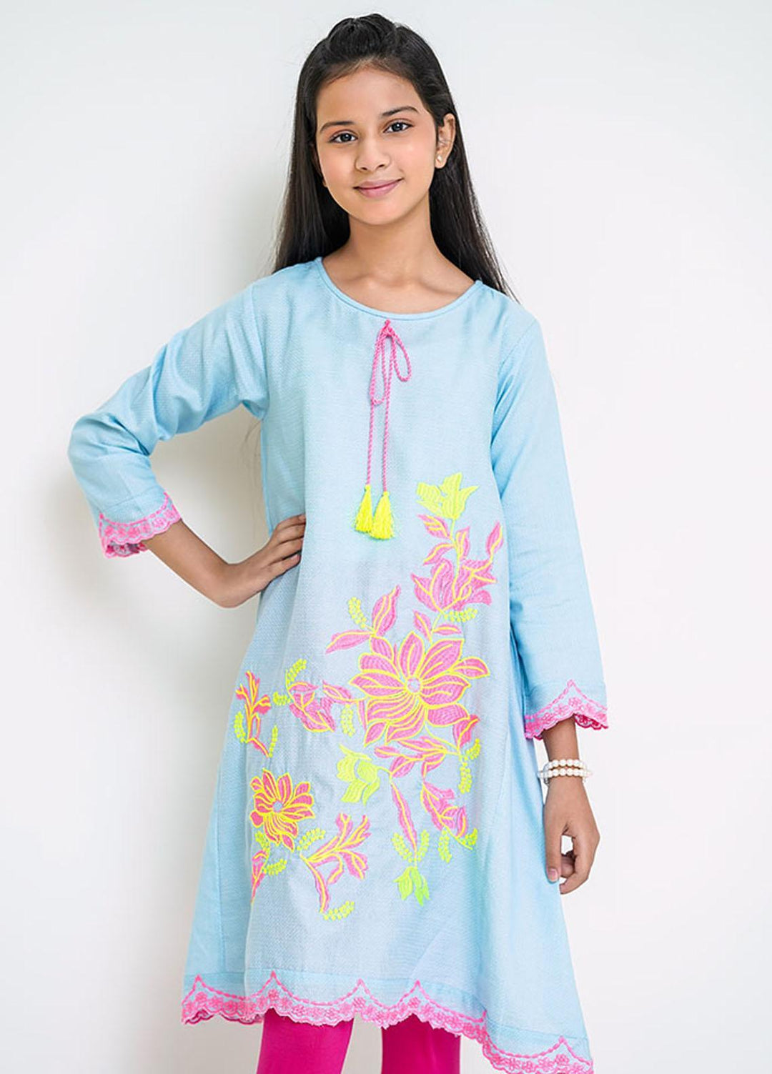 Ochre Chambray Girls Top - OFK-809 Blue