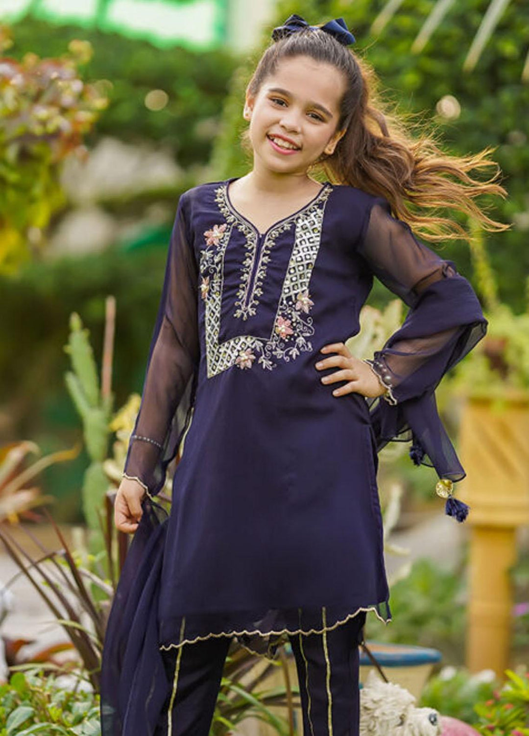 Ochre Chiffon 3 Piece for Girls - OFW-369 Navy