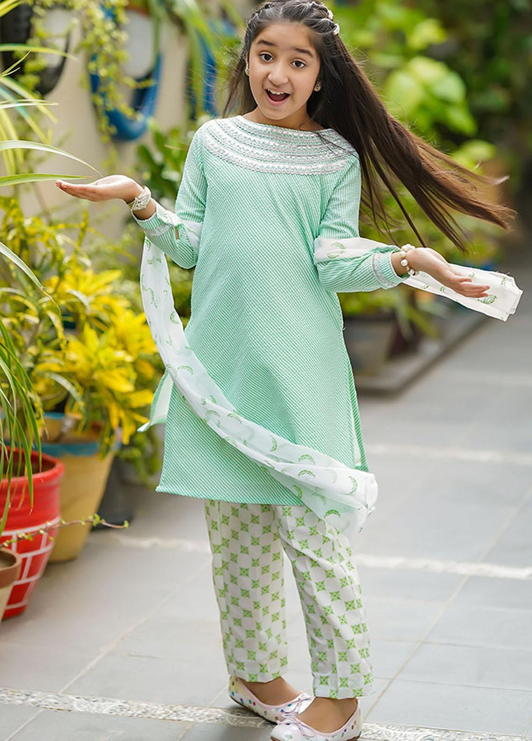 Ochre Cotton 3 Piece for Girls - OFW-377 Blue