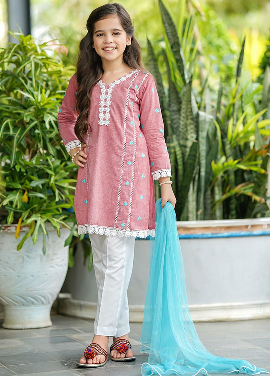 Ochre Chambray 3 Piece for Girls - OFW-379 Pink