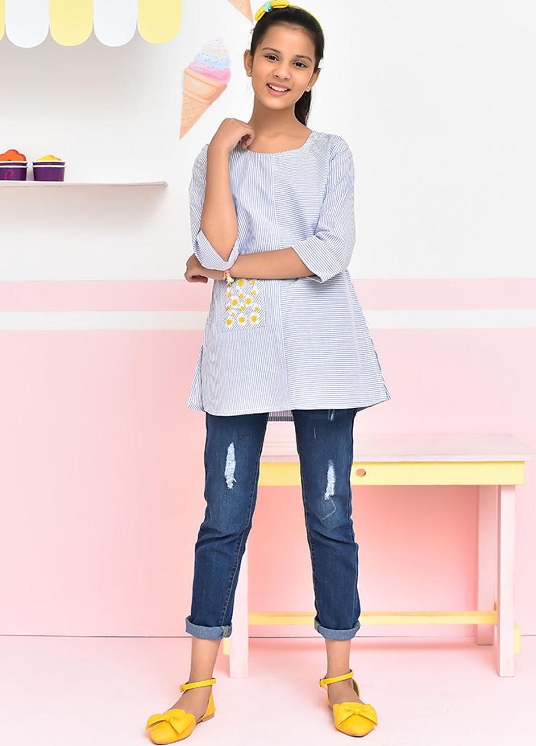 Ochre Cotton Top for Girls - OWT-439