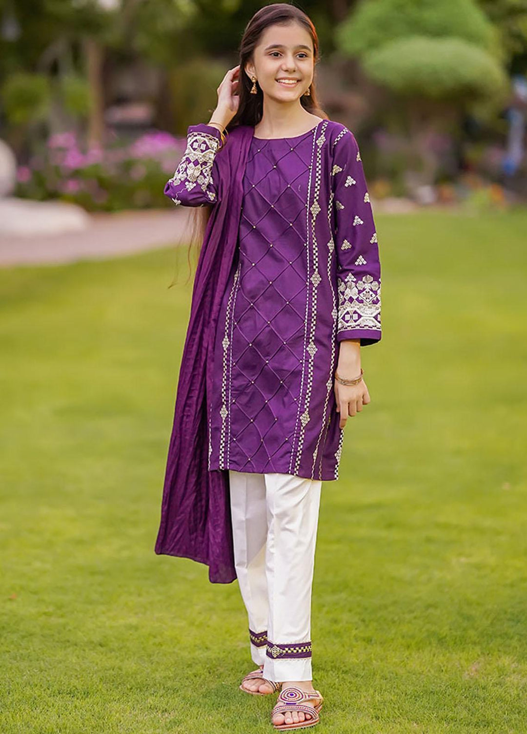 Ochre Khaddar Girls 3 Piece - OFW-387 Purple