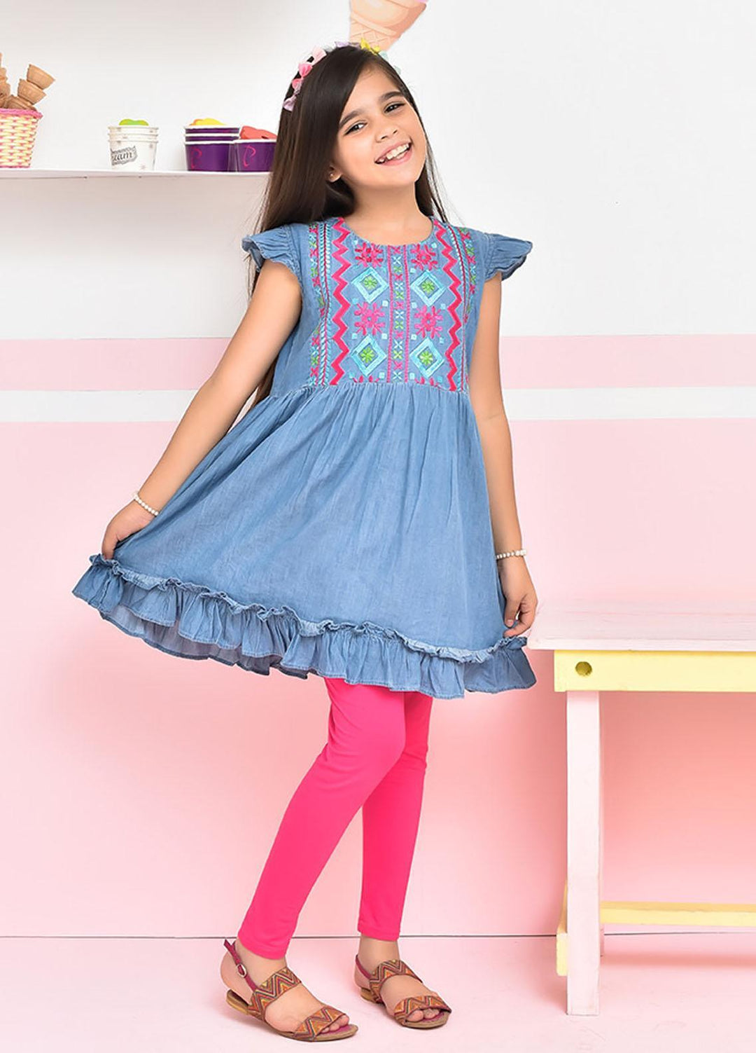 Ochre Denim Top for Girls - OWT-461