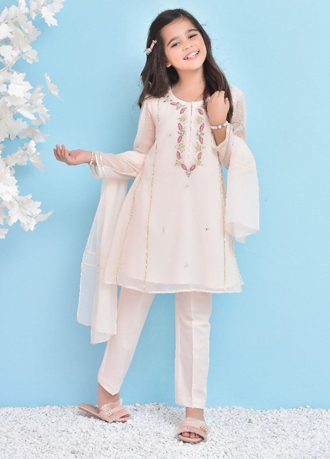 Ochre Chiffon 3 Piece for Girls - OFW-353 Poweder Pink