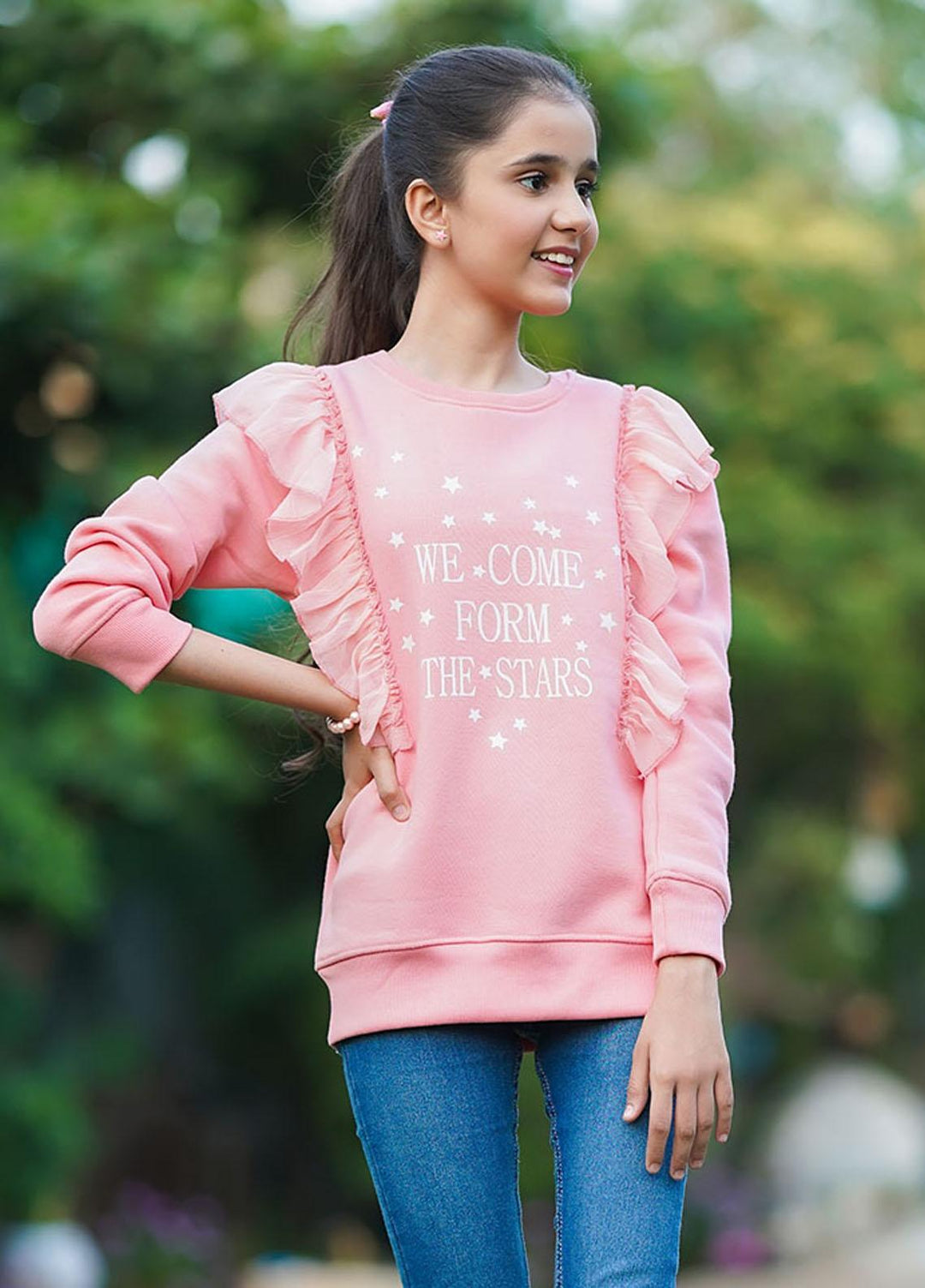 Ochre Fleece Sweat Shirt for Girls - OGK-146 Pink