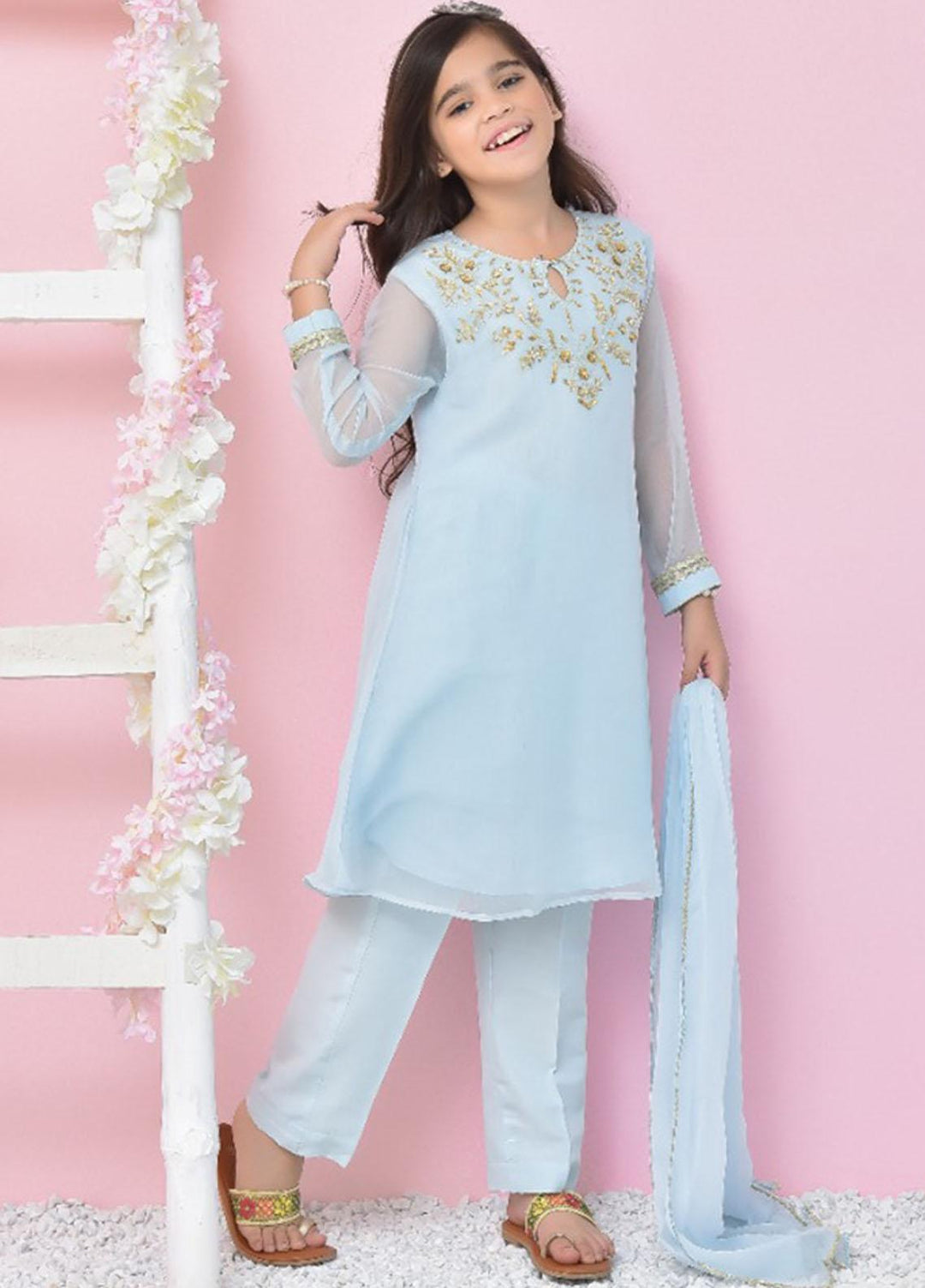 Ochre Chiffon Girls 3 Piece - OFW-343 Tiffany Blue