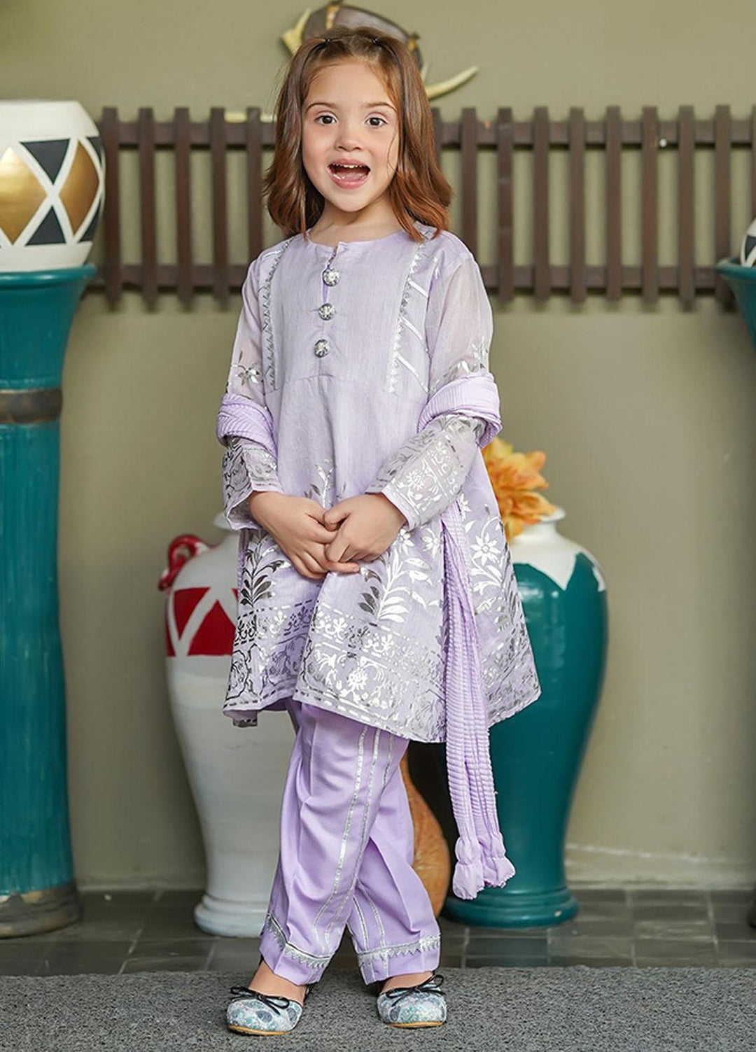 Ochre Cotton 3 Piece for Girls - OFW-361-Light-Purple