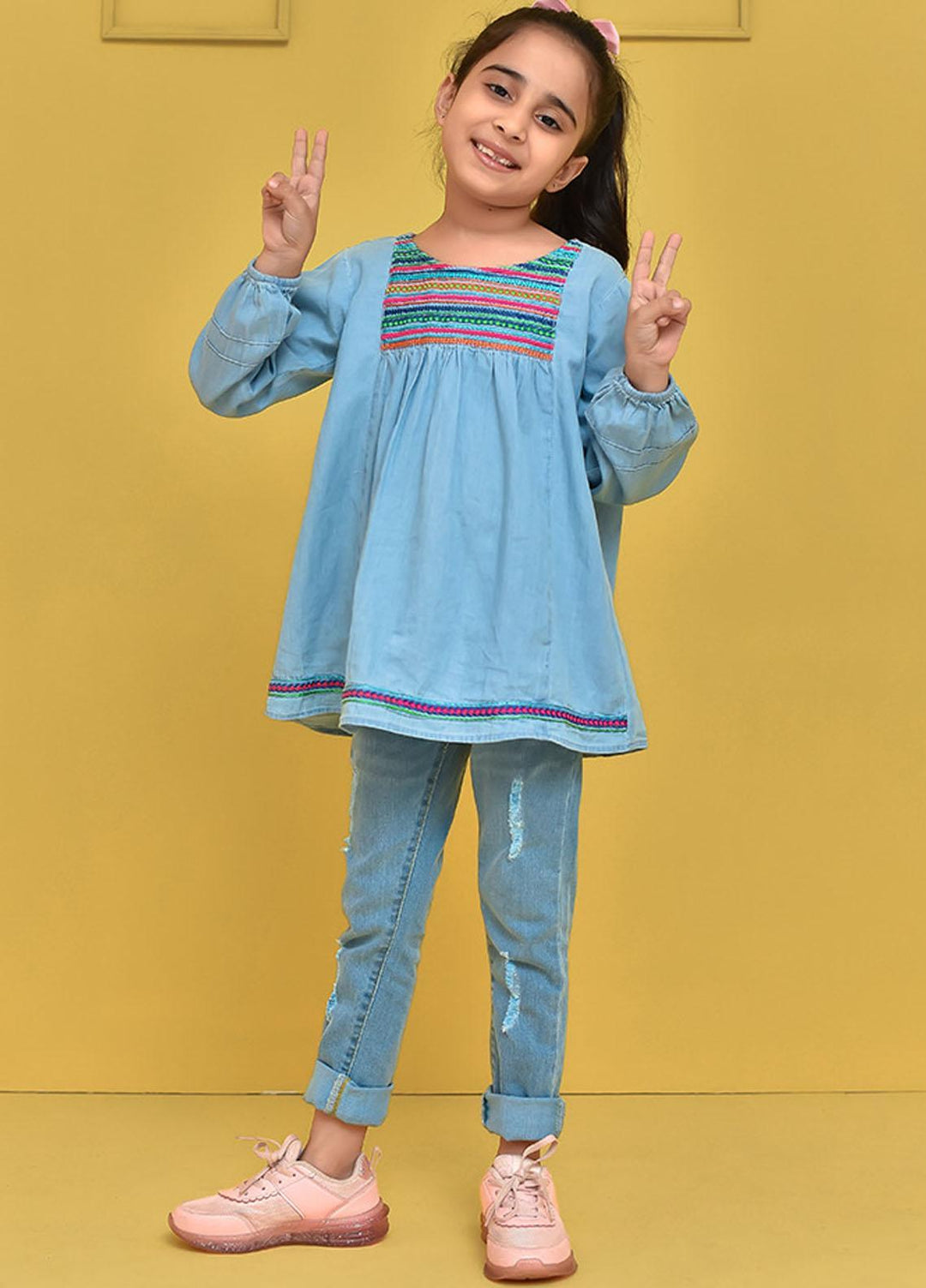 Ochre Denim Top for Girls - OWT-462