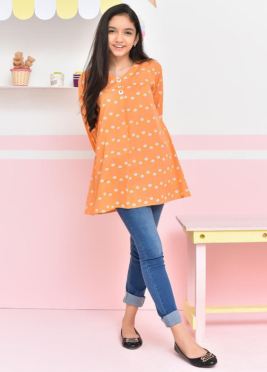 Ochre Cotton Top for Girls - OWT-475
