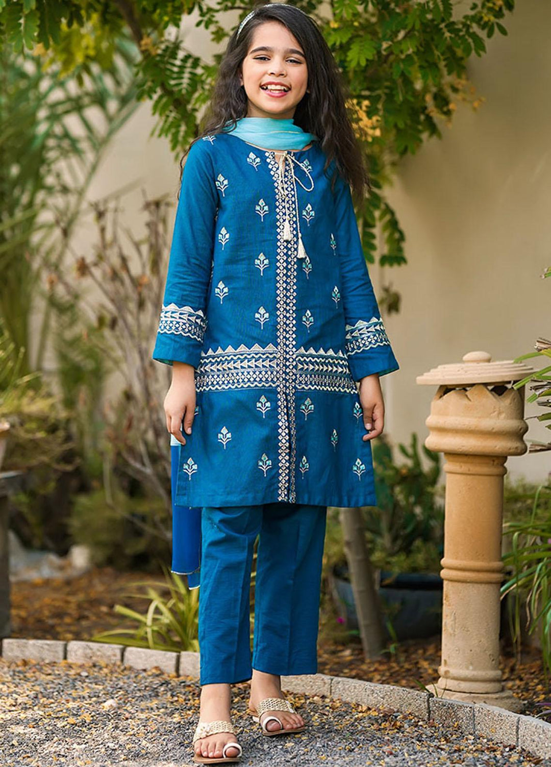 Ochre Khaddar 3 Piece for Girls - OFW-390 Teal Blue