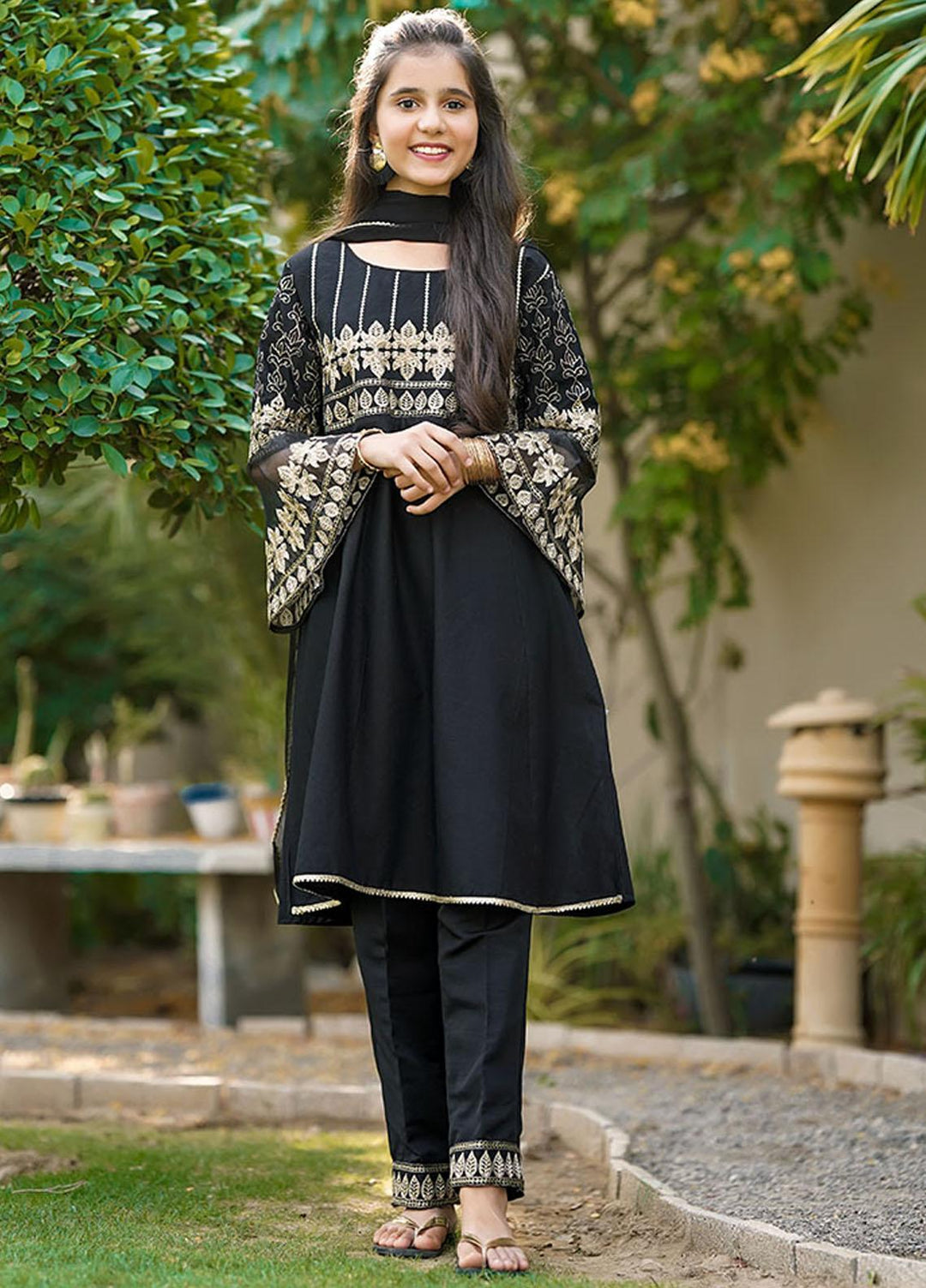 Ochre Khaddar Girls 3 Piece - OFW-391 Black