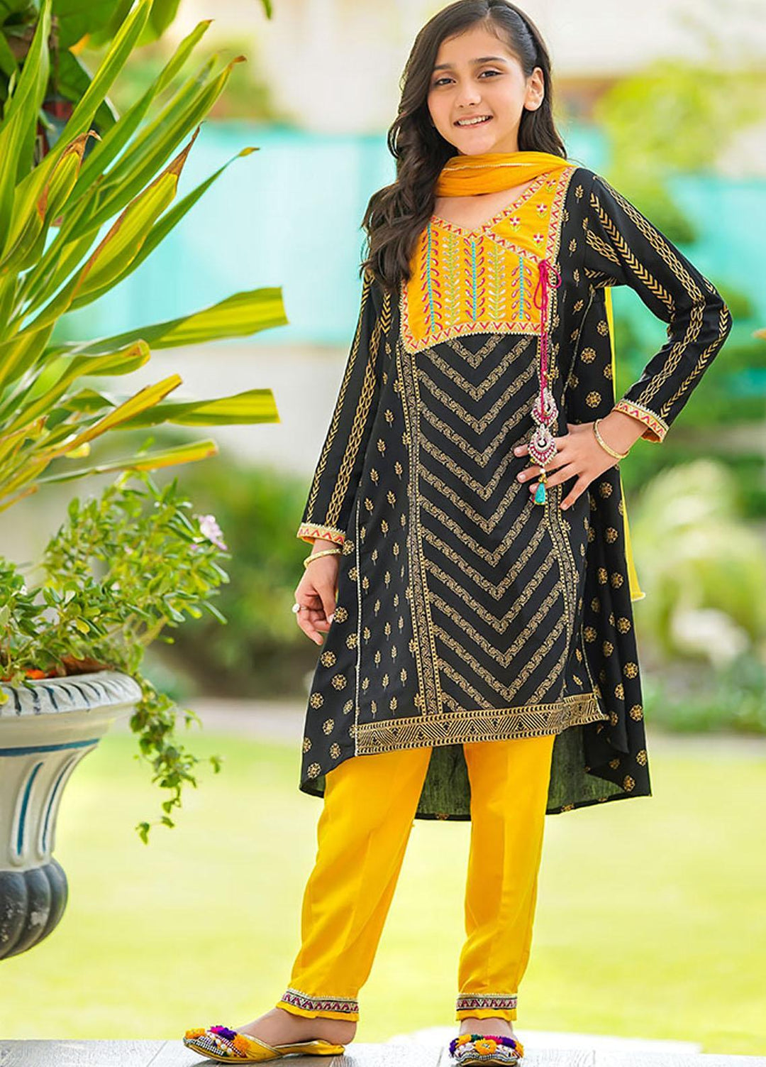 Ochre Cotton 3 Piece for Girls - OFK-803 Black