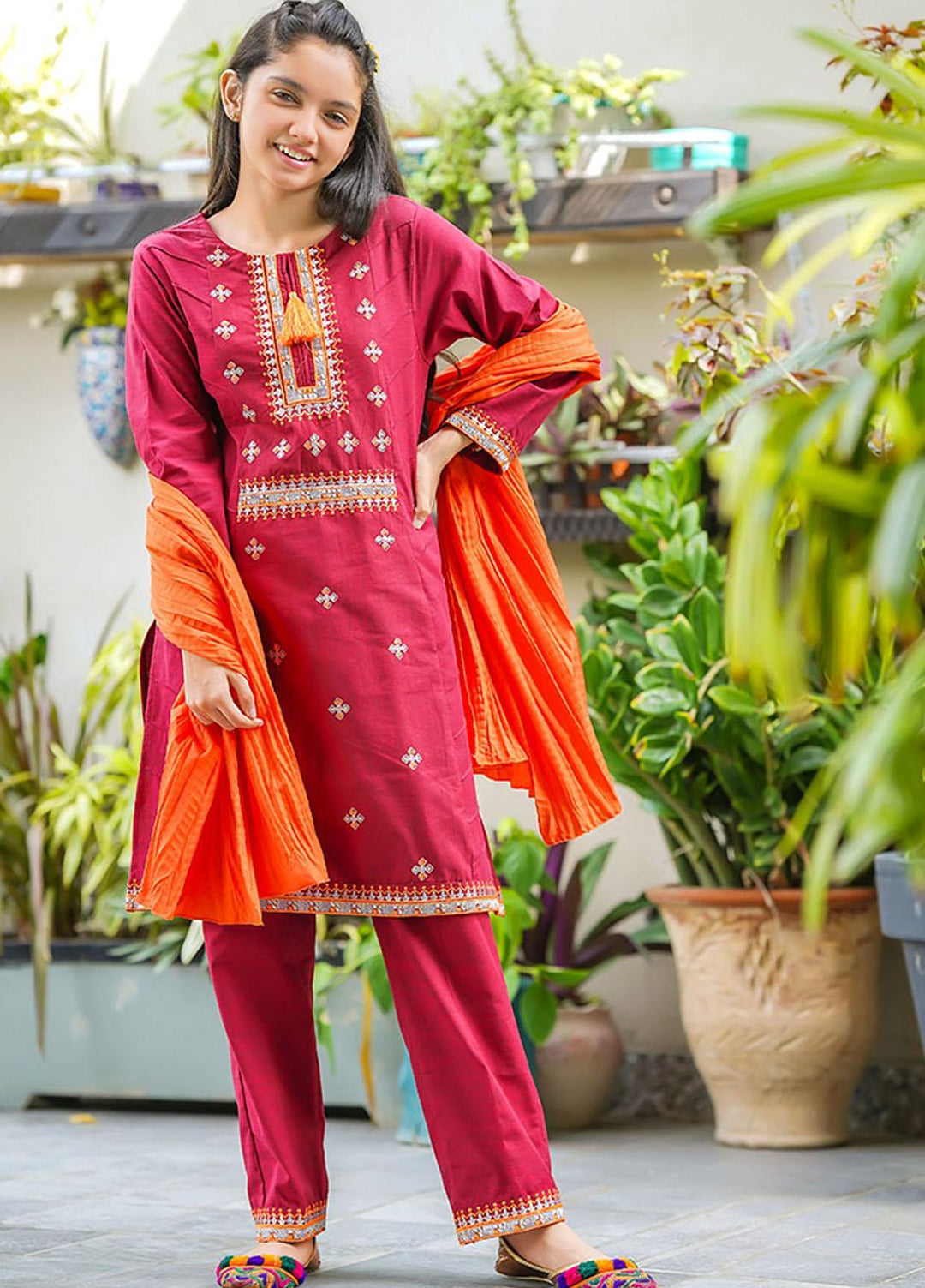 Ochre Cotton Girls 3 Piece - OFW-364 Red
