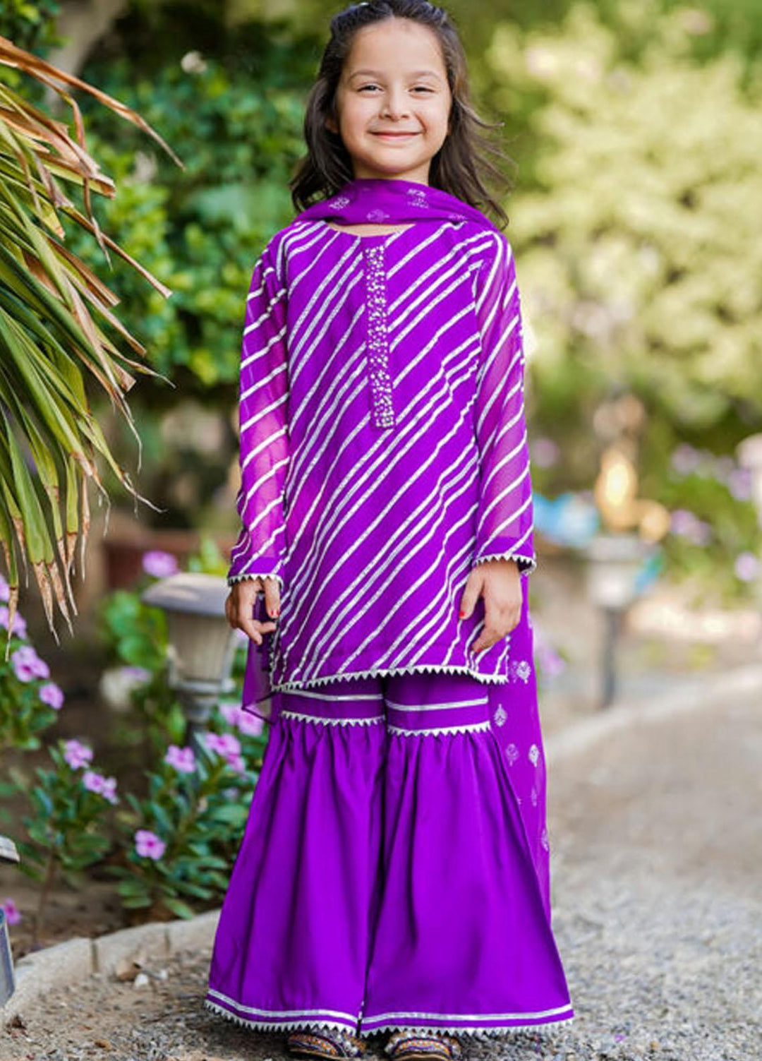 Ochre Chiffon 3 Piece for Girls - OFW-382 Purple