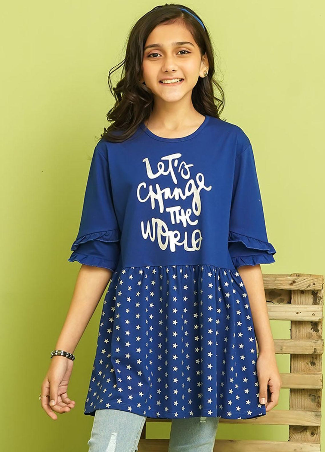 Ochre Cotton Top for Girls - OGK-113 Royal Blue