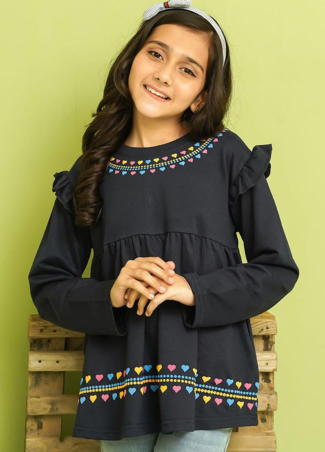 Ochre Terry Top for Girls - OGK-138 Navy