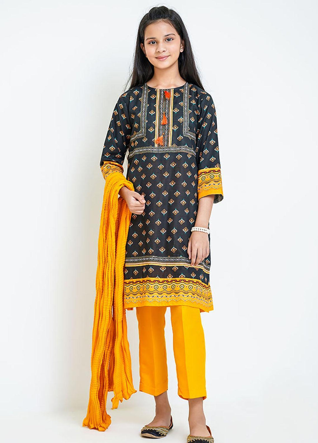 Ochre Khaddar 3 Piece for Girls - OPL-145 Mix