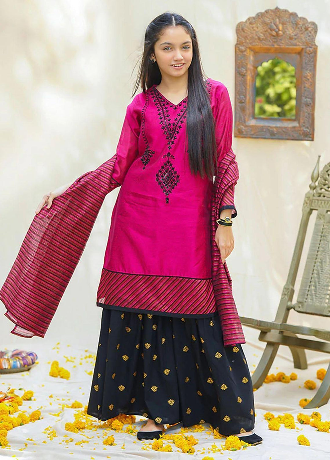 Ochre Cotton 3 Piece for Girls - OFW 422