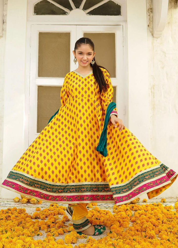Ochre Charmeuse Printed 3 Piece Suit for Girls -  OFW-MHD-04