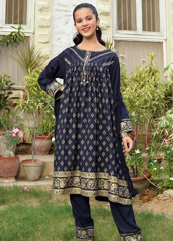 Ochre Cotton Printed 3 Piece Suit for Girls -  OFW-PC-22