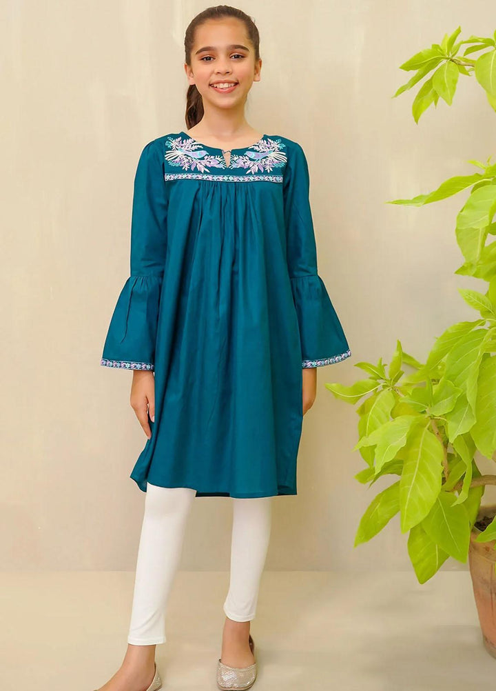 Ochre Cotton Embroidered Kurti for Girls -  OFK-PRC-13
