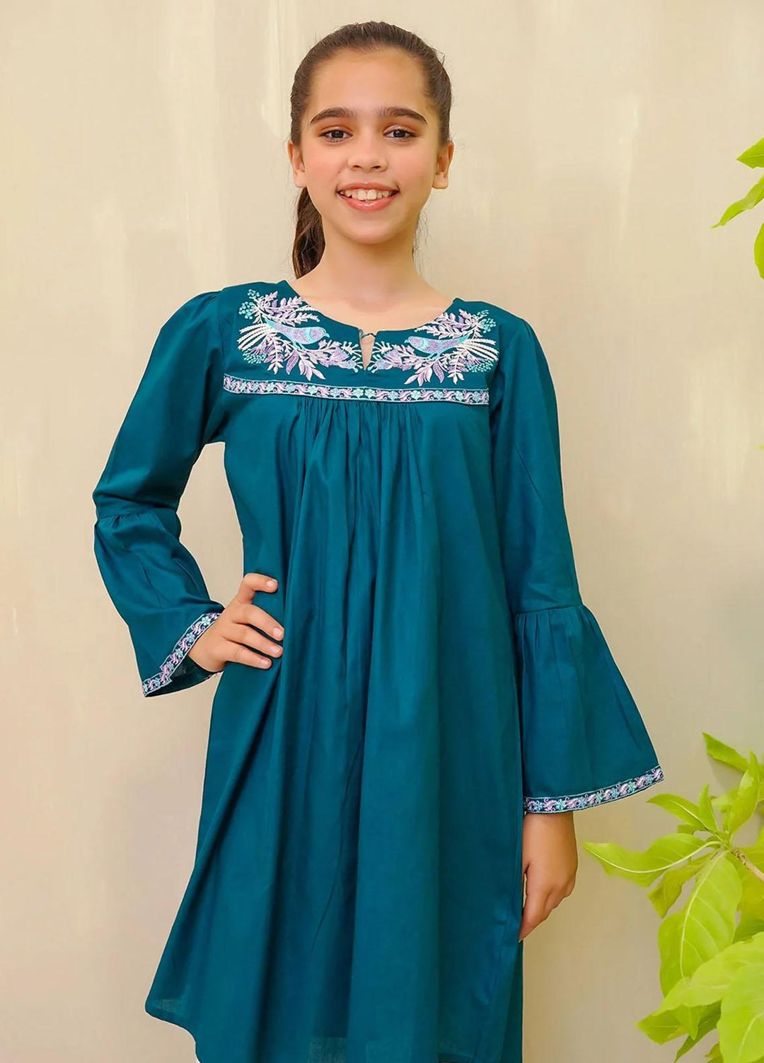 Ochre Cotton Embroidered Kurti for Girls -  OFK-PRC-13