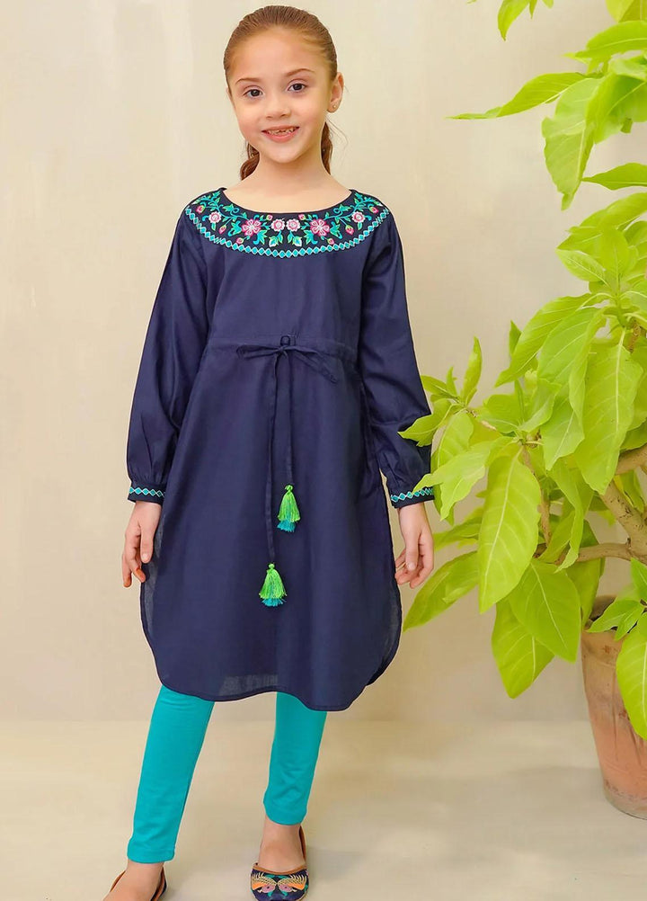 Ochre Cotton Embroidered Kurti for Girls -  OFK-PRC-19