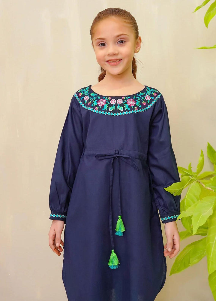 Ochre Cotton Embroidered Kurti for Girls -  OFK-PRC-19