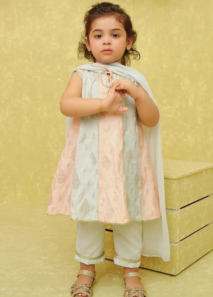 Ochre Pret Casual Jacquard 3 Piece Suit For Kids INRJ-01