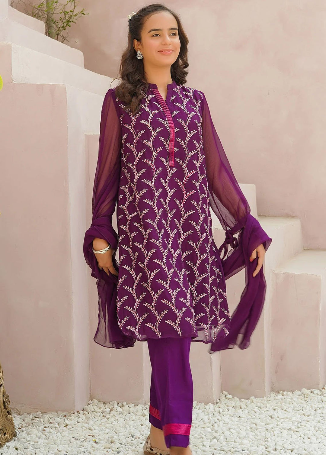 Ochre Pret Eastern Chiffon 3 Piece Suit OFW-EM-20
