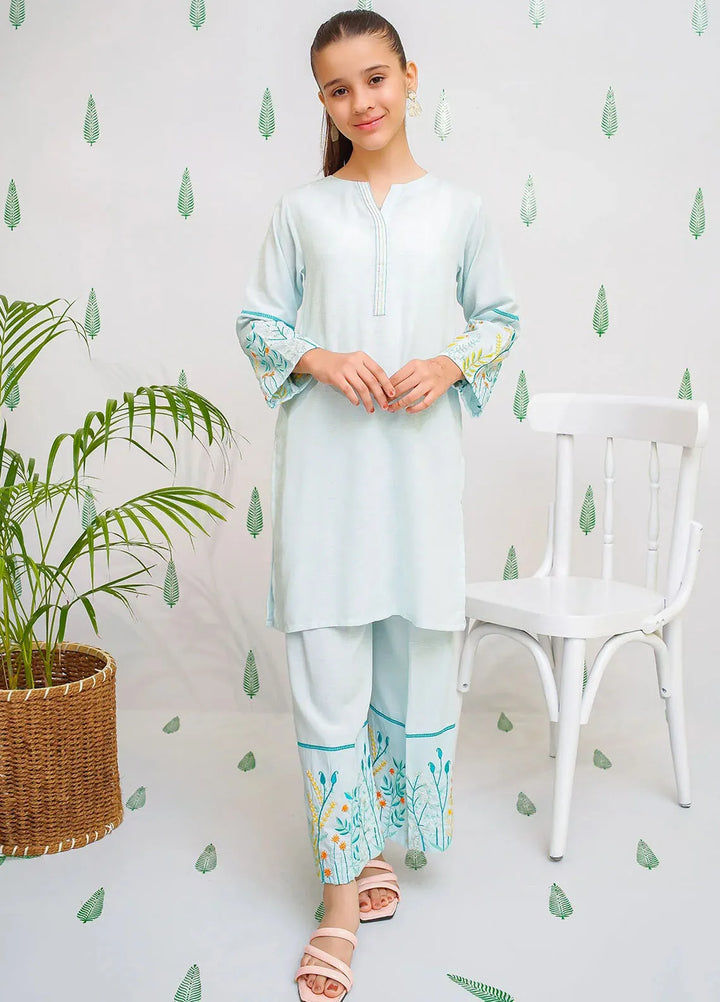 Ochre Pret Embroidered Chambray Co-ords For Girls EMC-01