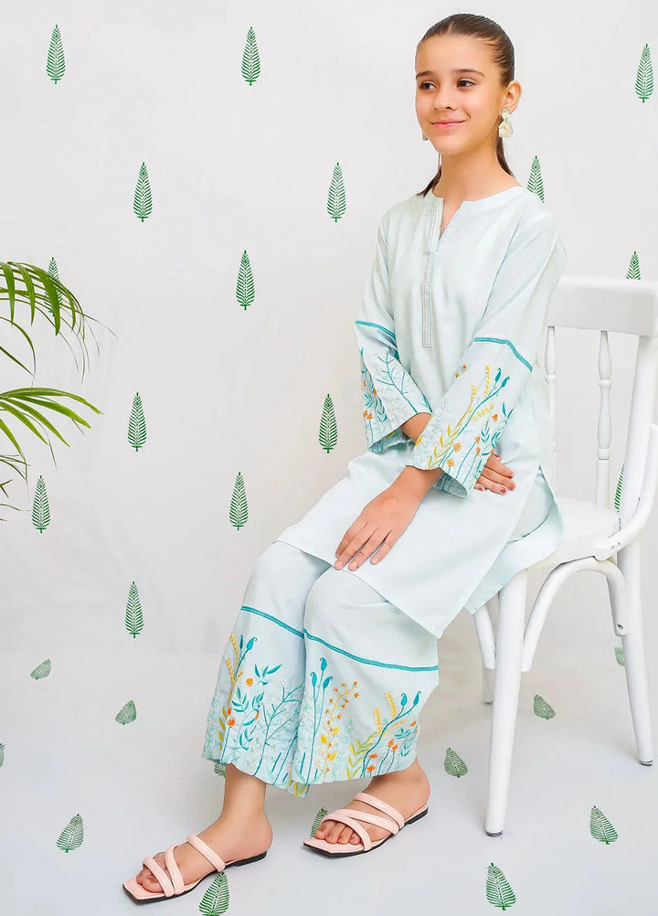 Ochre Pret Embroidered Chambray Co-ords For Girls EMC-01