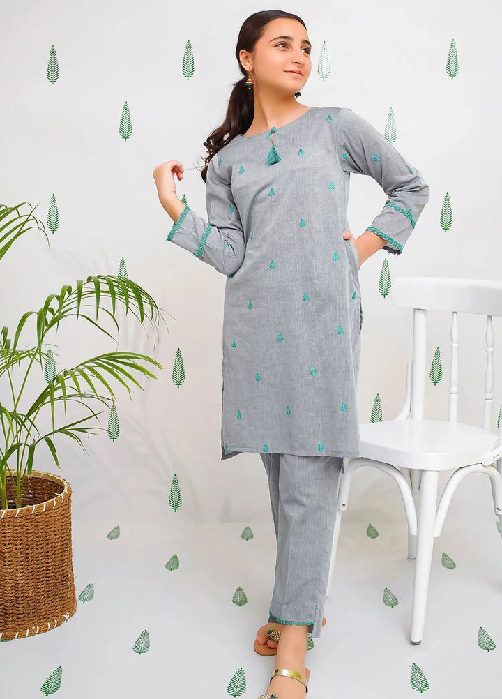 Ochre Pret Embroidered Chambray Co-ords For Girls EMC-04