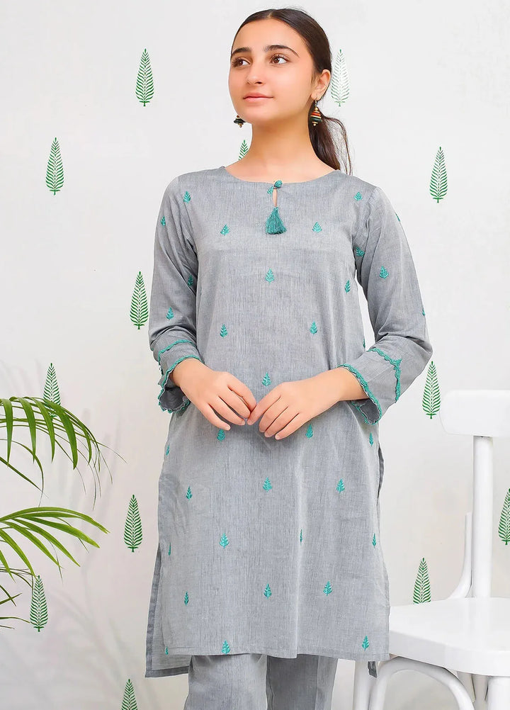 Ochre Pret Embroidered Chambray Co-ords For Girls EMC-04