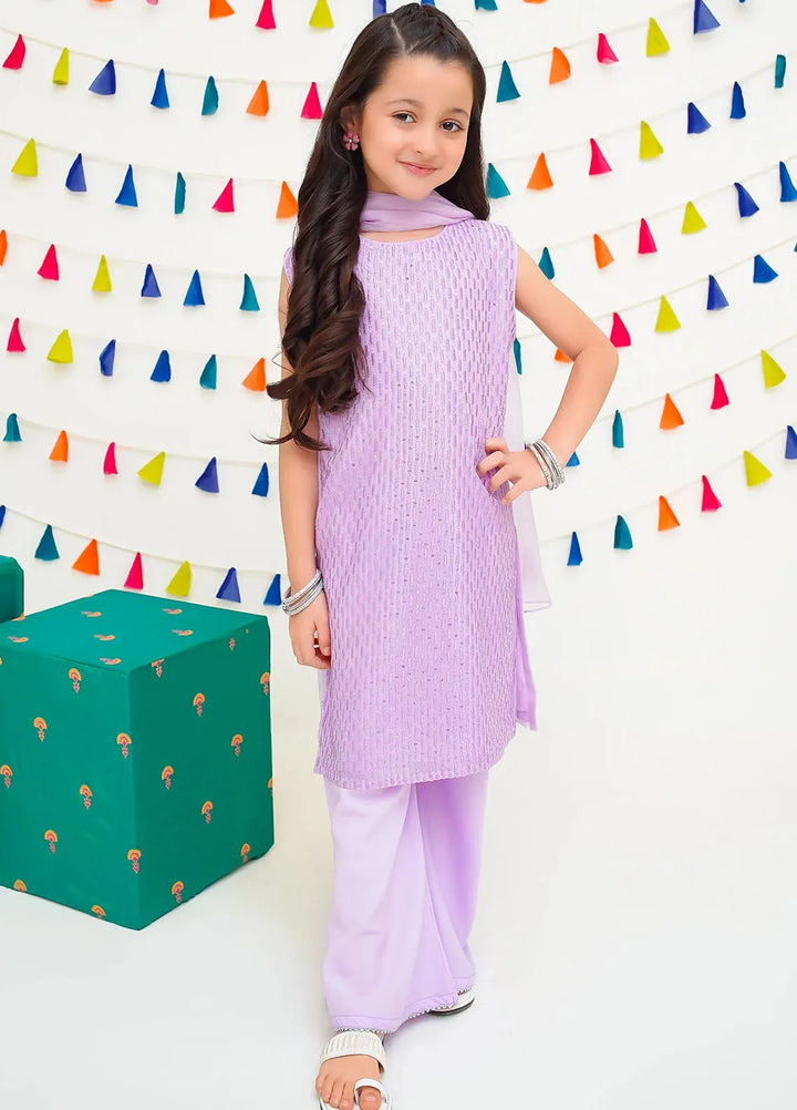 Ochre Pret Embroidered Chiffon 3 Piece Suit For Kids INCF-13