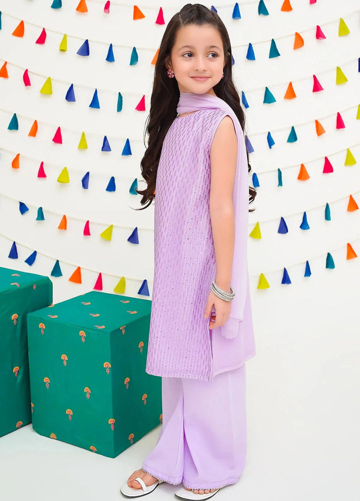 Ochre Pret Embroidered Chiffon 3 Piece Suit For Kids INCF-13