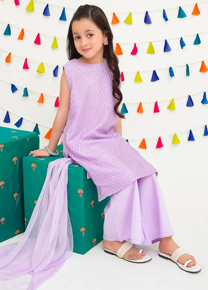 Ochre Pret Embroidered Chiffon 3 Piece Suit For Kids INCF-13