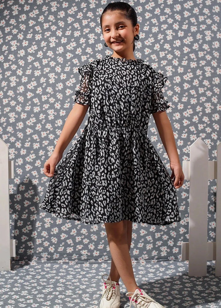 Ochre Pret Embroidered Chiffon Dress OWKL-03