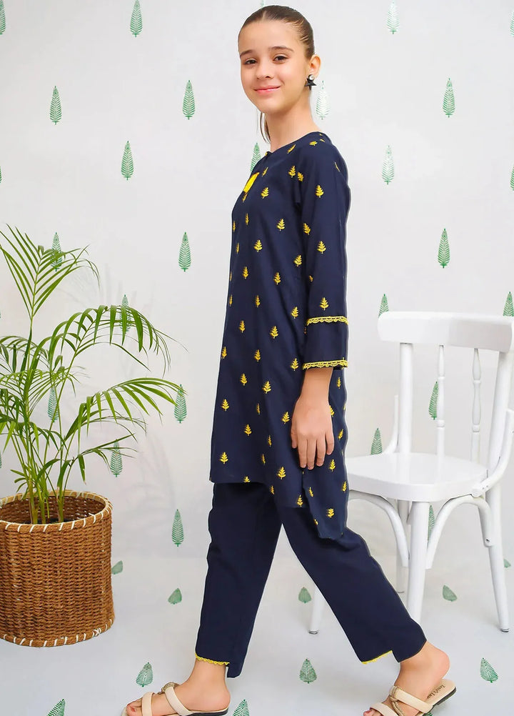 Ochre Pret Embroidered Cotton Co-ords For Girls EMC-05