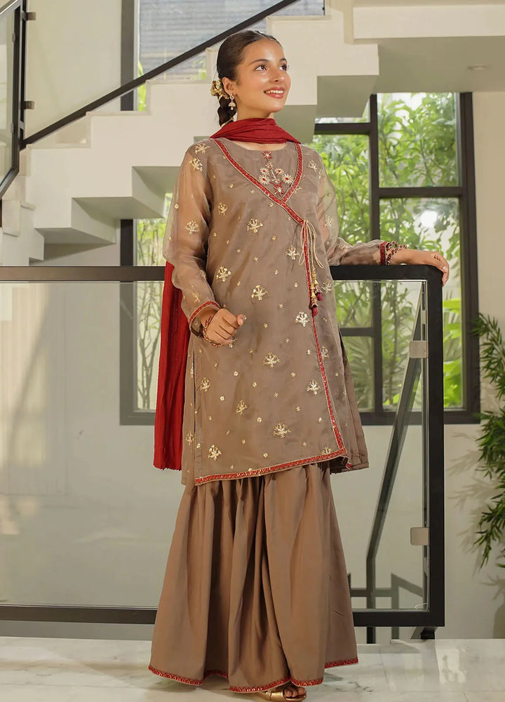 Ochre Pret Embroidered Organza 3 Piece Suit SHD-13