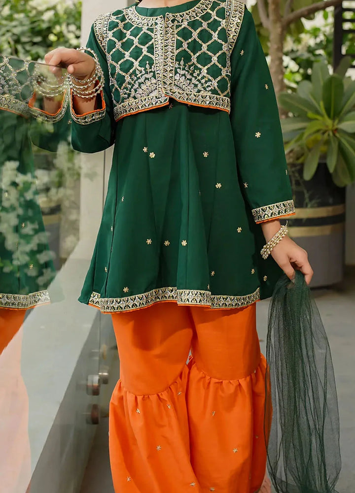 Ochre Pret Embroidered Raw Silk 3 Piece Suit INMHD-04