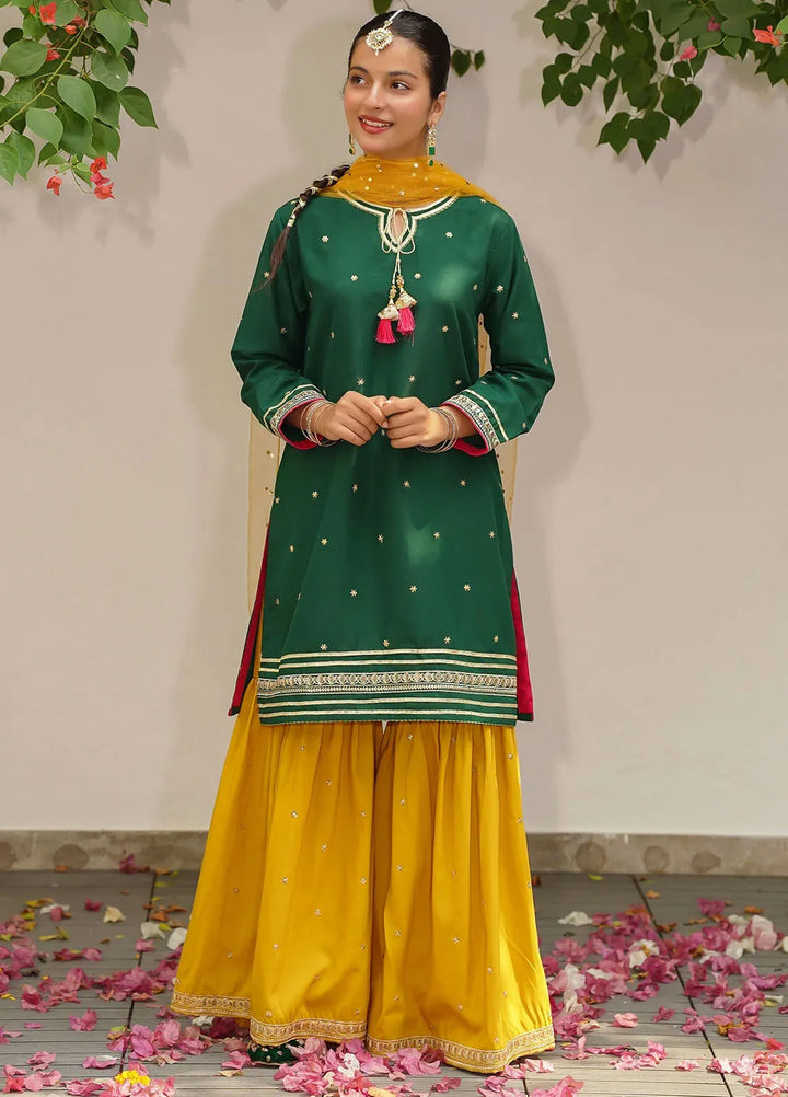 Ochre Pret Embroidered Raw Silk 3 Piece Suit MHD-11